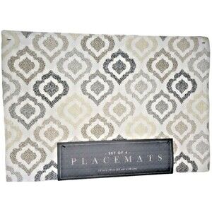 Town and Country Geo Ikat Placemats Easy Care Beige Cotton Set of 4